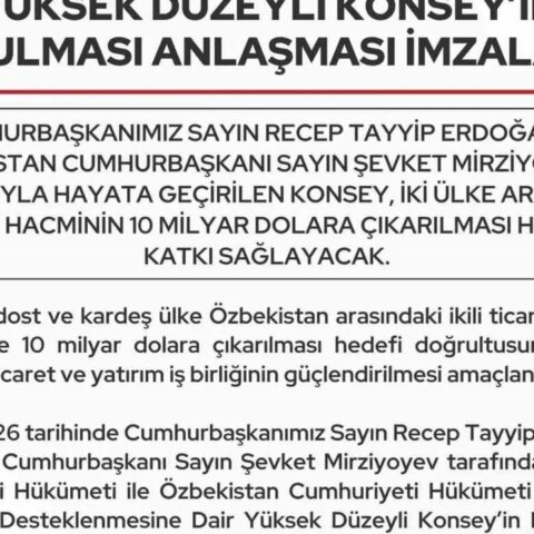Türkiye-Özbekistan ticaret ve yatırım iş birliğinin güçlendirilmesi için konsey kurulacak